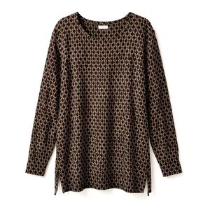 Chico's Women Classic Luxe Chain Print Tunic Top Long Sleeve Black‎ Brown XL EUC